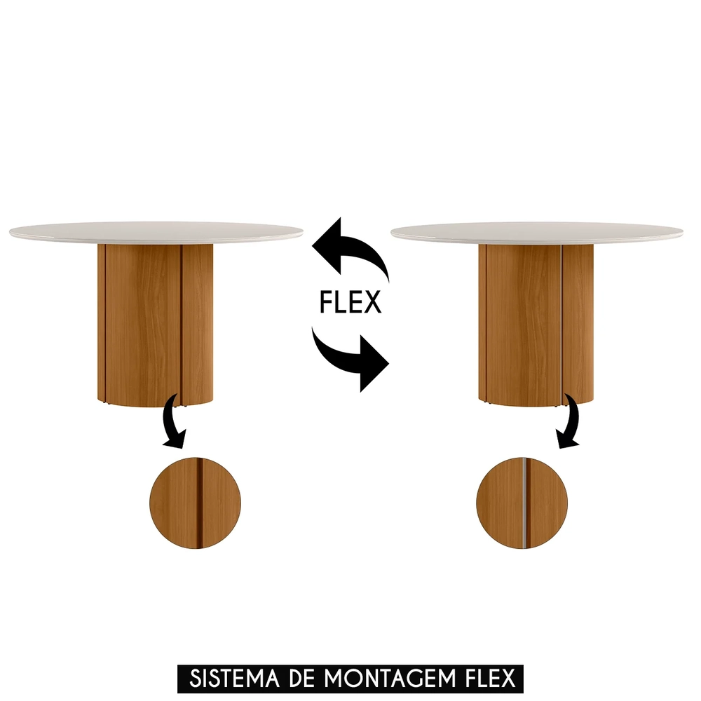 Mesa de Jantar Redonda 135cm 6 Lugares Flex Zuni Ypê/Off N02 - Mpozenato - Mpozenato