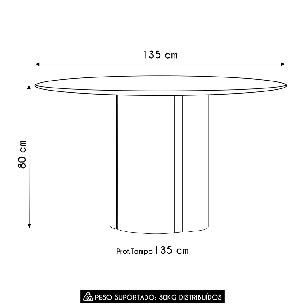 Mesa de Jantar Redonda 135cm 6 Lugares Flex Zuni Ypê/Preto N02 - Mpozenato