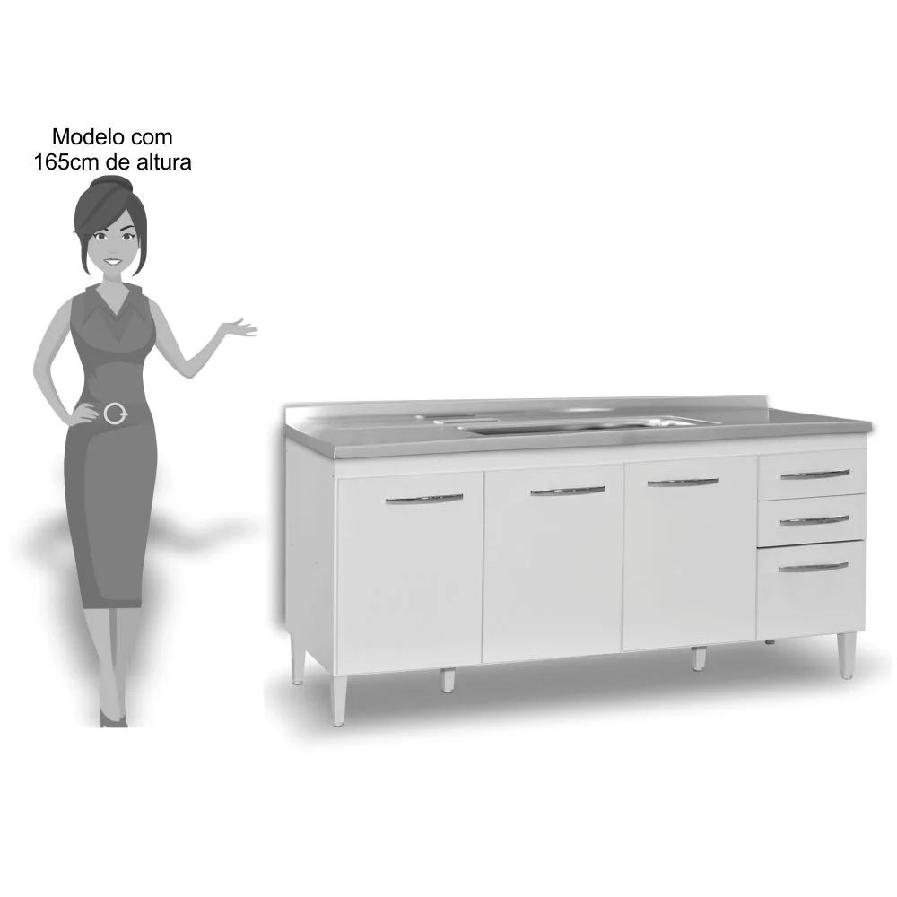 Armário Aéreo Panamá e Balcão Gabinete Áustria 160cm Branco - Lumil Móveis