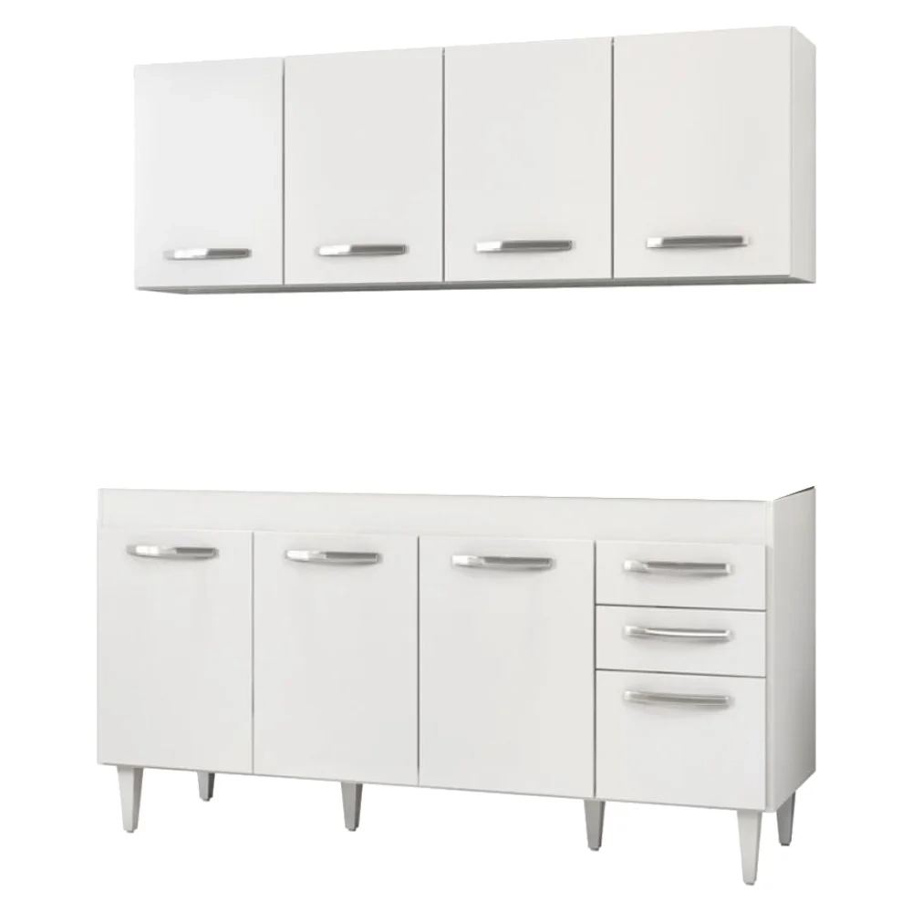 Armário Aéreo Panamá e Balcão Gabinete Áustria 160cm Branco - Lumil Móveis