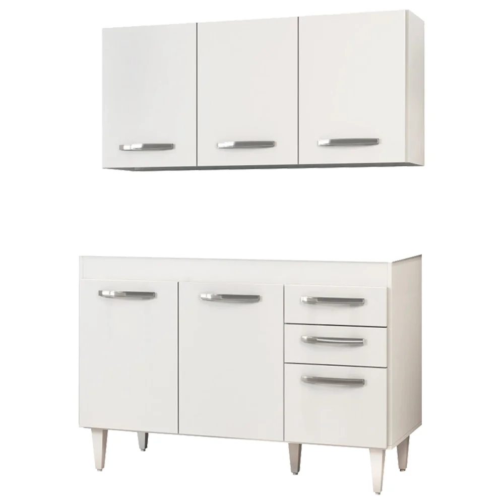 Armário Aéreo Honduras e Balcão Gabinete 120cm Suécia Branco - Lumil Móveis