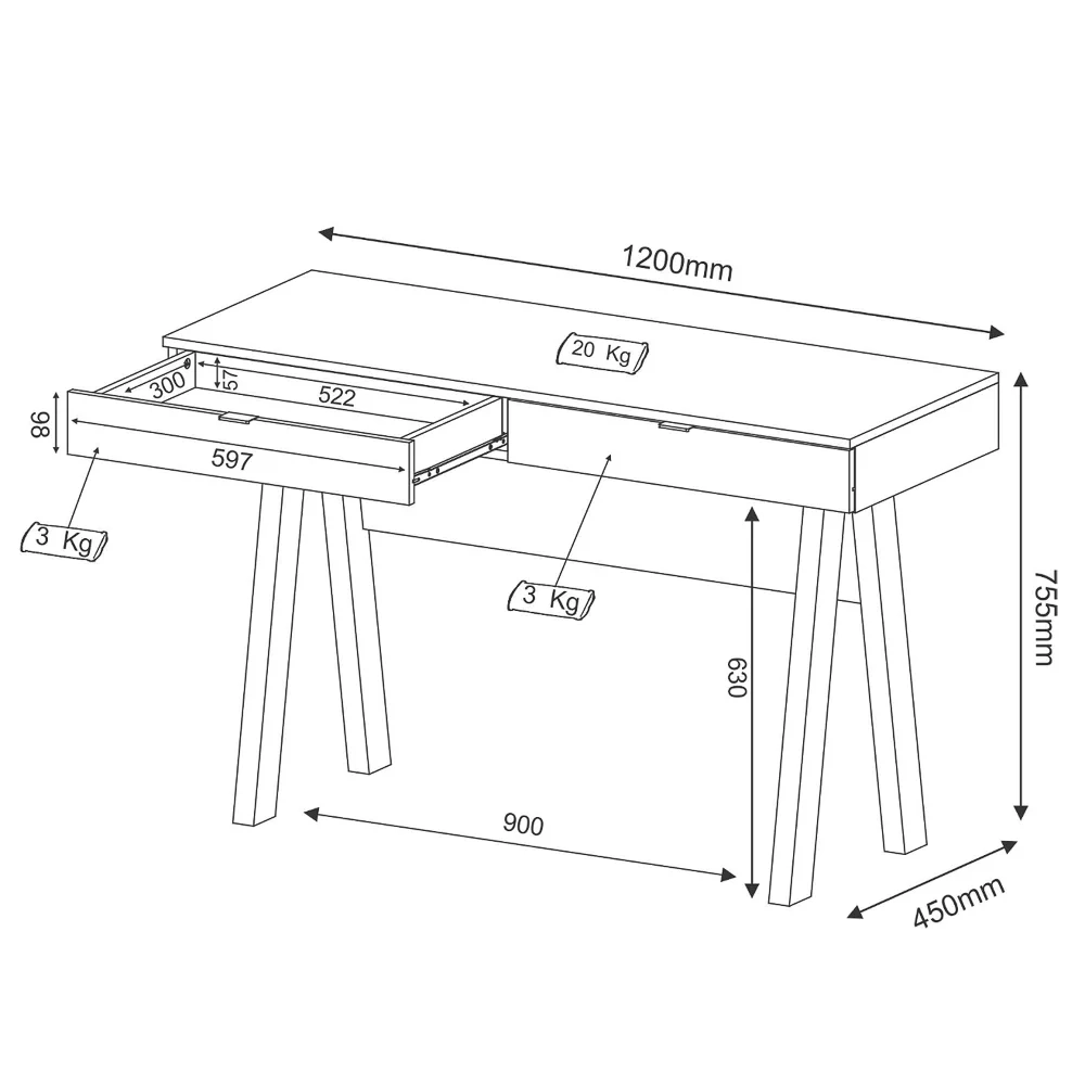 Mesa Para Escritório 2 Gavetas ME4128 Branco - Tecno Mobili