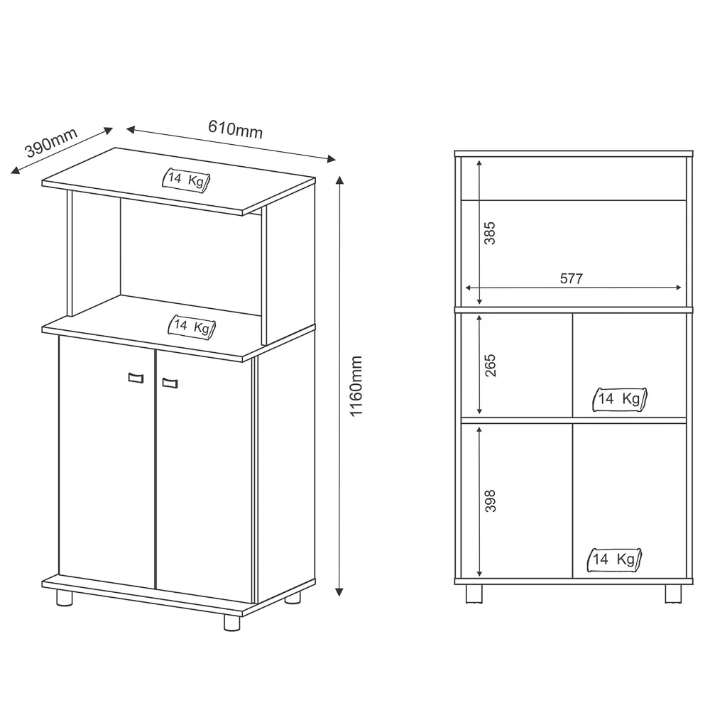 Balcão 2 Portas com Espaço Para Microondas BL3307 Branco - Tecno Mobili