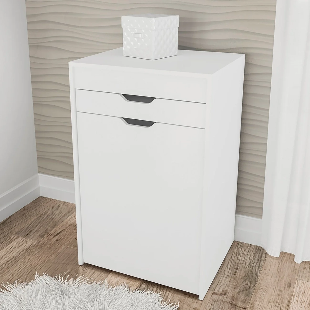 Penteadeira Com Espelho e Puff Baú PE2007 Branco/Rosa 369 - Tecno Mobili