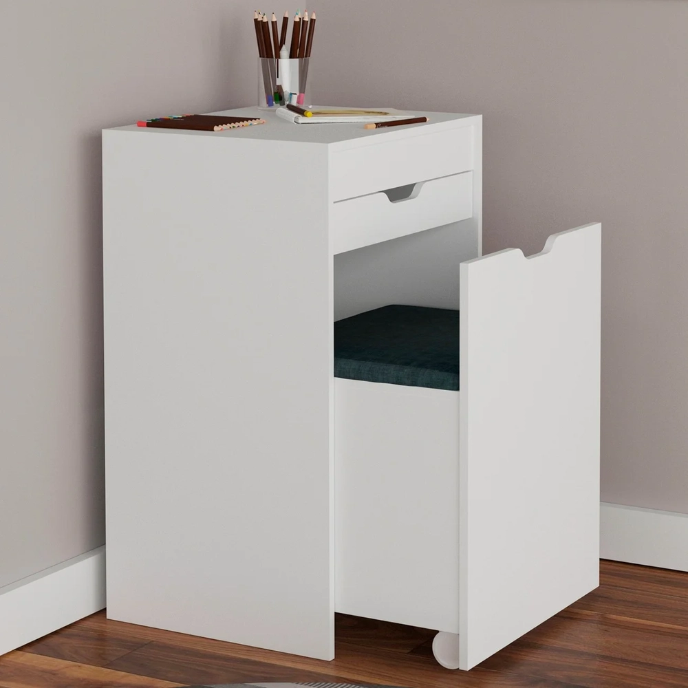 Penteadeira Com Espelho e Puff Baú PE2007 Branco/Preto 408 - Tecno Mobili