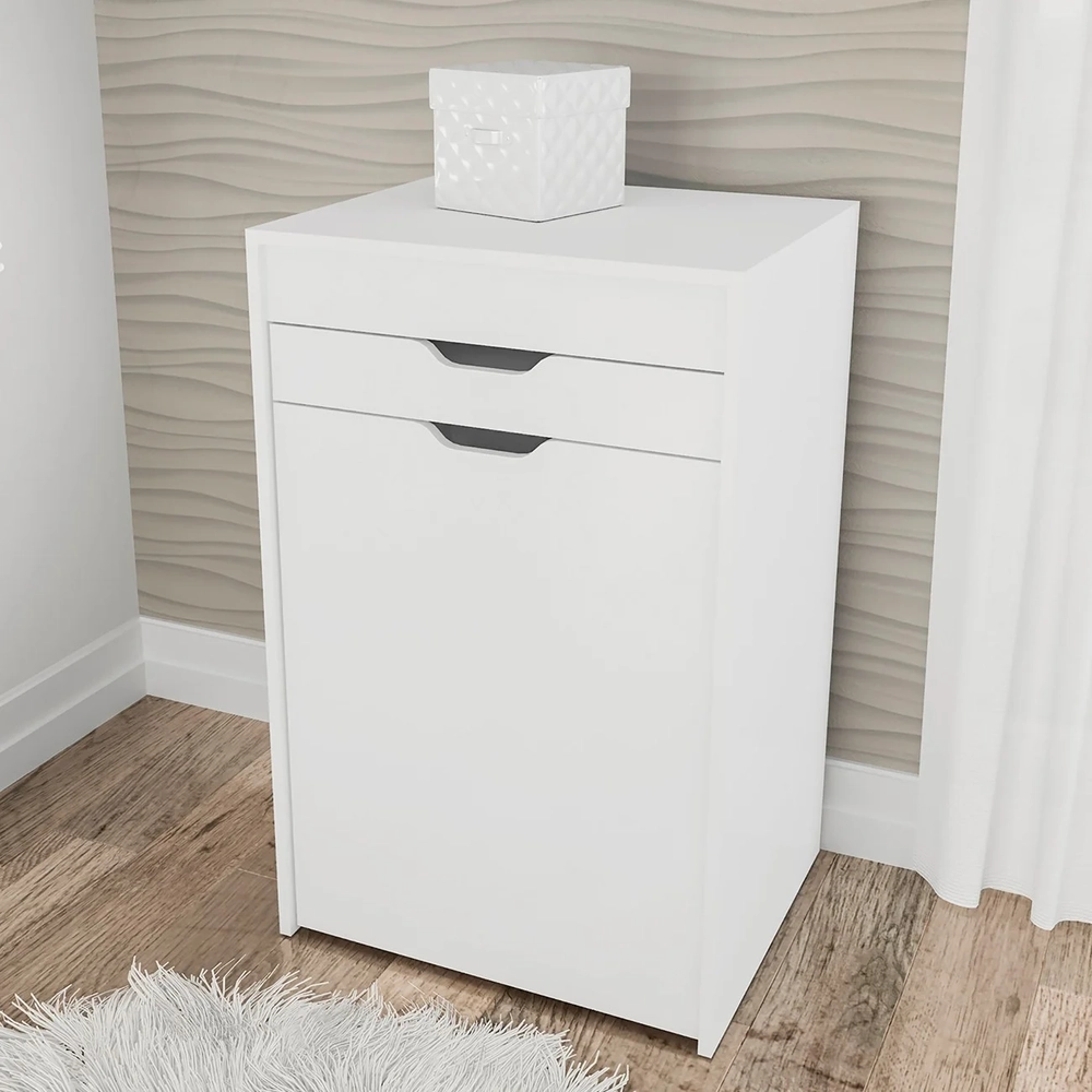 Penteadeira Com Espelho e Puff Baú PE2007 Branco/Preto 408 - Tecno Mobili