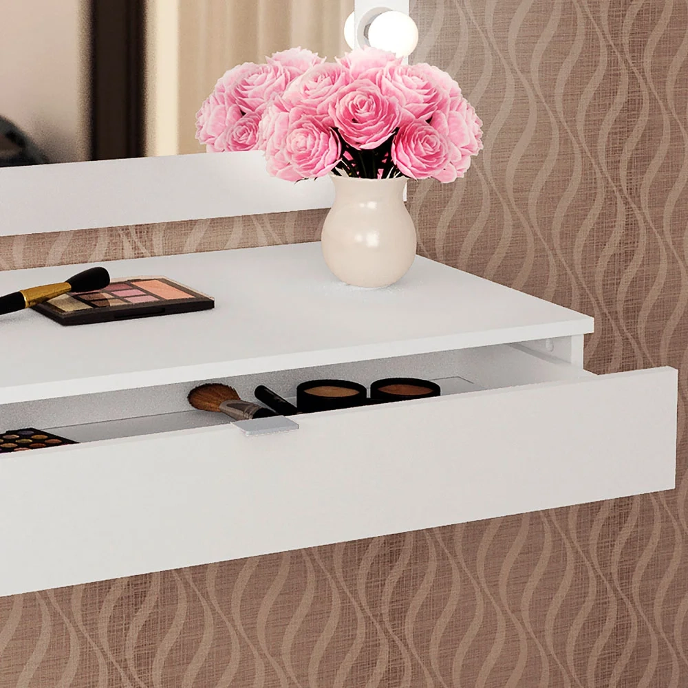 Penteadeira Suspensa com Painel Espelho Branco - Tecno Mobili