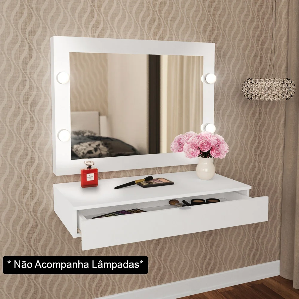 Penteadeira Suspensa com Painel Espelho Branco - Tecno Mobili