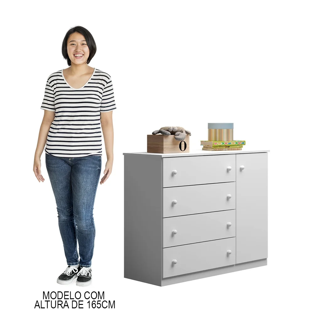 Cômoda Infantil Helena 01 Porta e 04 Gavetas Branco - Phoenix