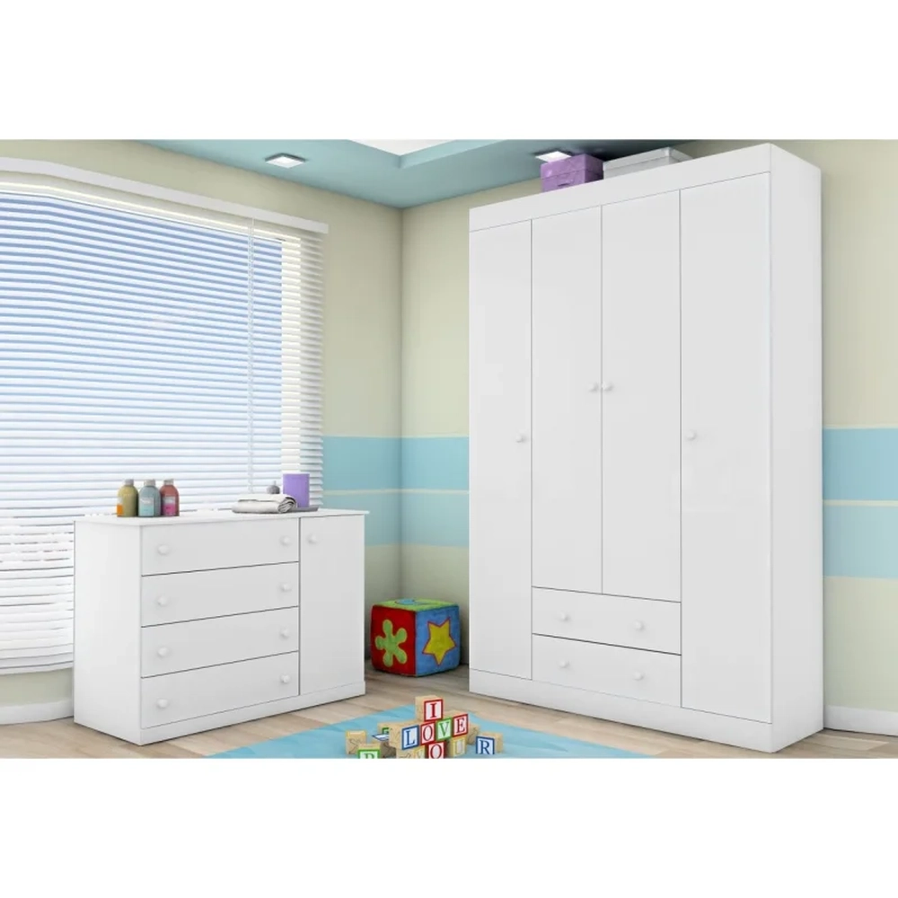Jogo Quarto Infantil Guarda Roupa e Cômoda Helena Branco - Phoenix