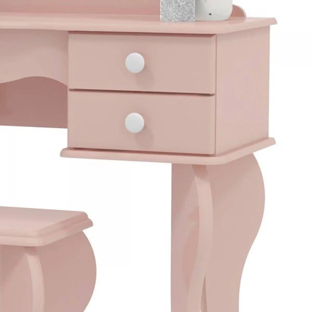 Penteadeira Princesa 04 Gavetas e Banqueta Rosa - Patrimar