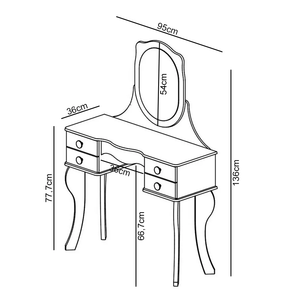 Penteadeira Princesa 04 Gavetas e Banqueta Rosa - Patrimar