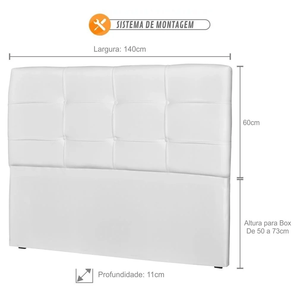 Cabeceira Casal Cama Box 140 cm London Sintético Branco - JS Móveis