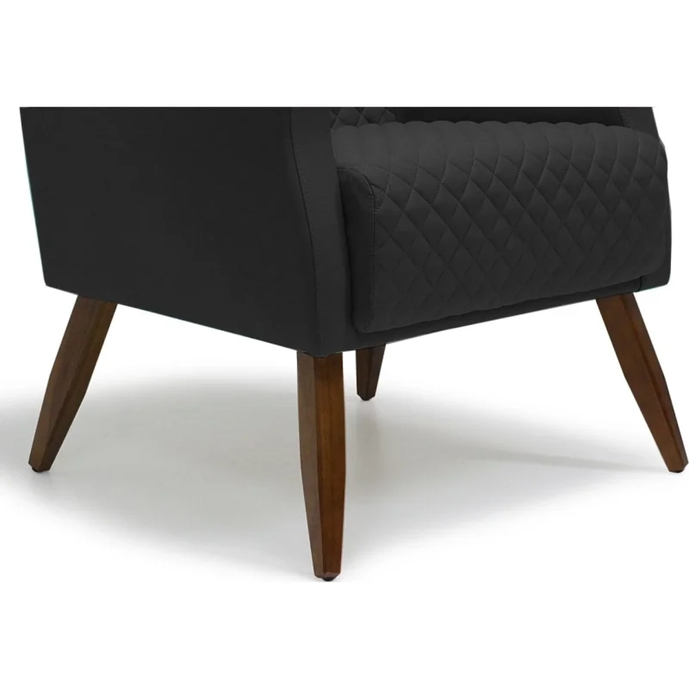 Poltrona Decorativa Pés Palito Madeira Diva Veludo C-300 Preto - Domi