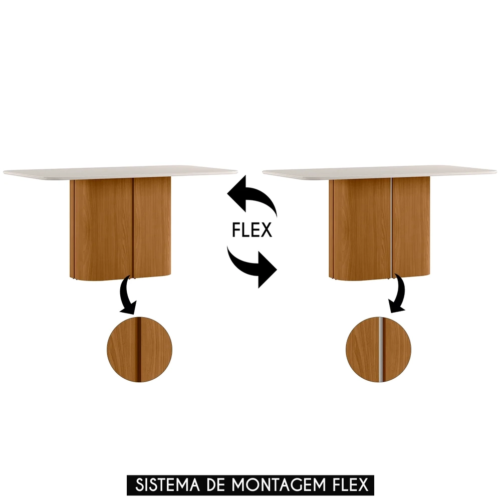 Mesa de Jantar Retangular 160cm 6 Lugares Flex Zuni Ypê/Off N02 - Mpozenato - Mpozenato