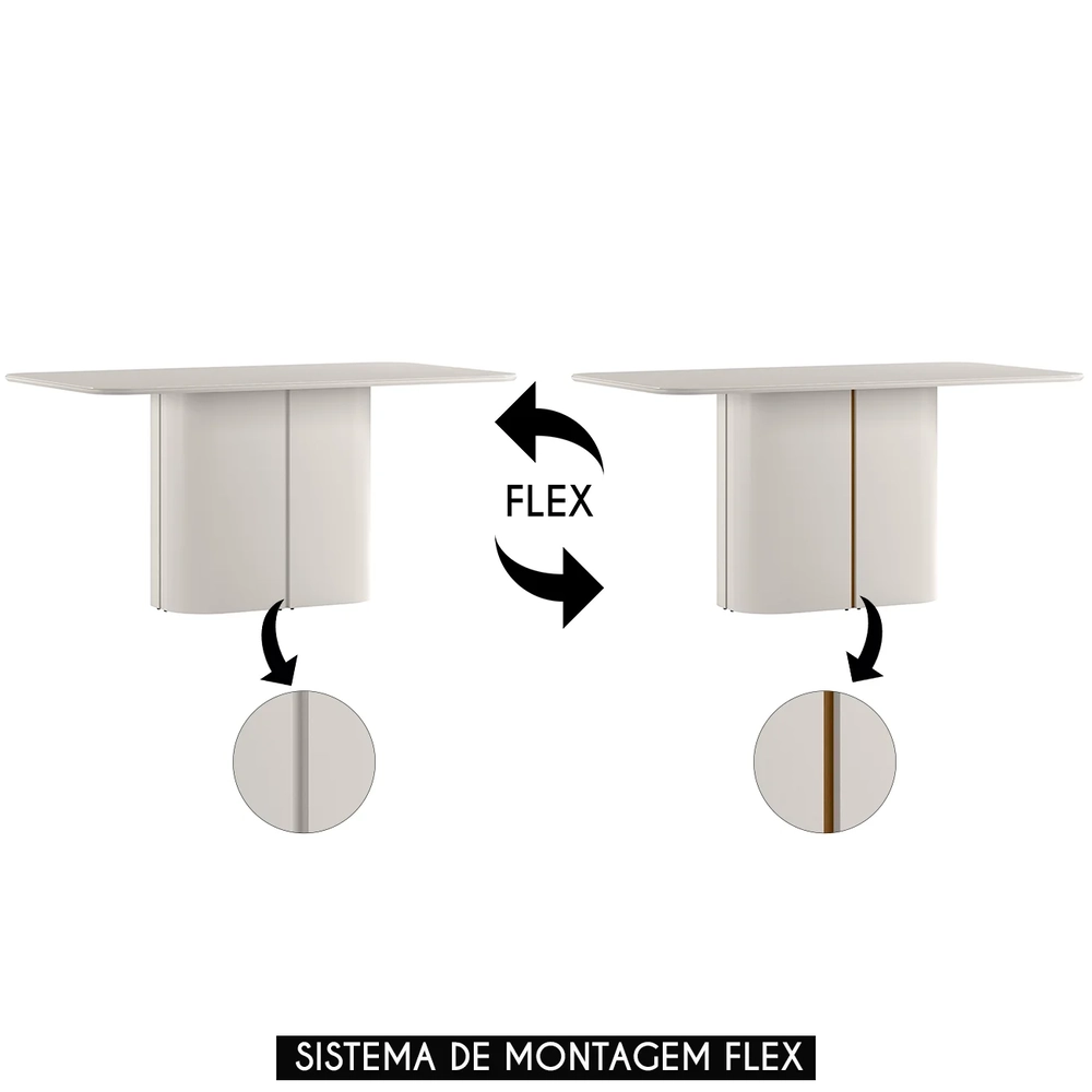 Mesa de Jantar Retangular 160cm 6 Lugares Flex Zuni Off N02 - Mpozenato - Mpozenato