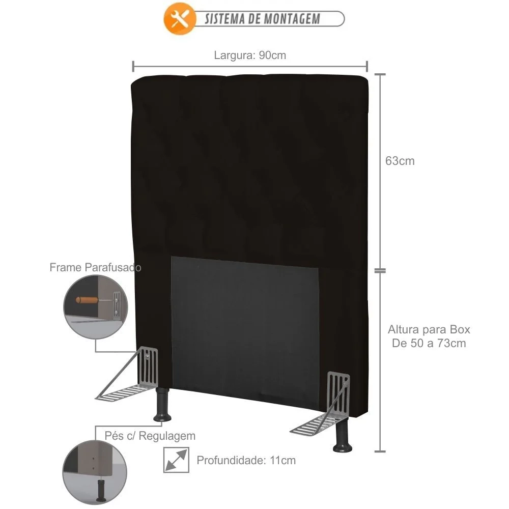 Cabeceira Cama Box Solteiro 90cm Cristal Sintético Marrom - MV Estofados