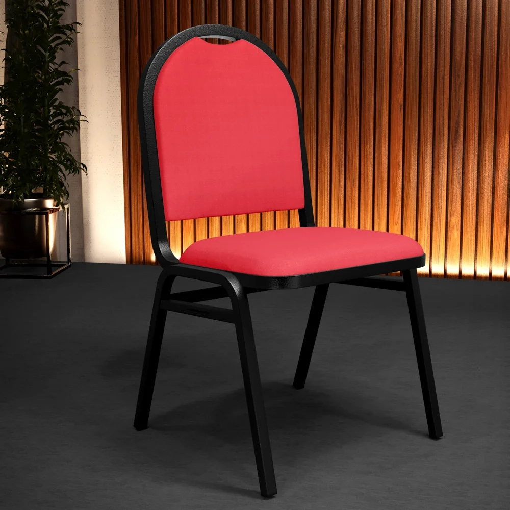Kit 5 Cadeiras Hoteleiras Auditório Empilhável Sintético Z33 Vermelho - Mpozenato