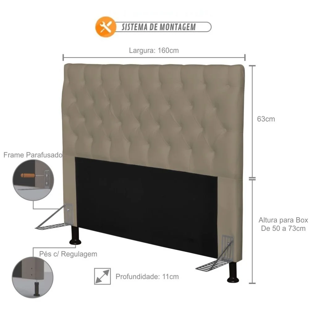 Cabeceira Cama Box Casal Queen 160cm Cristal Sintético Areia - MV Estofados
