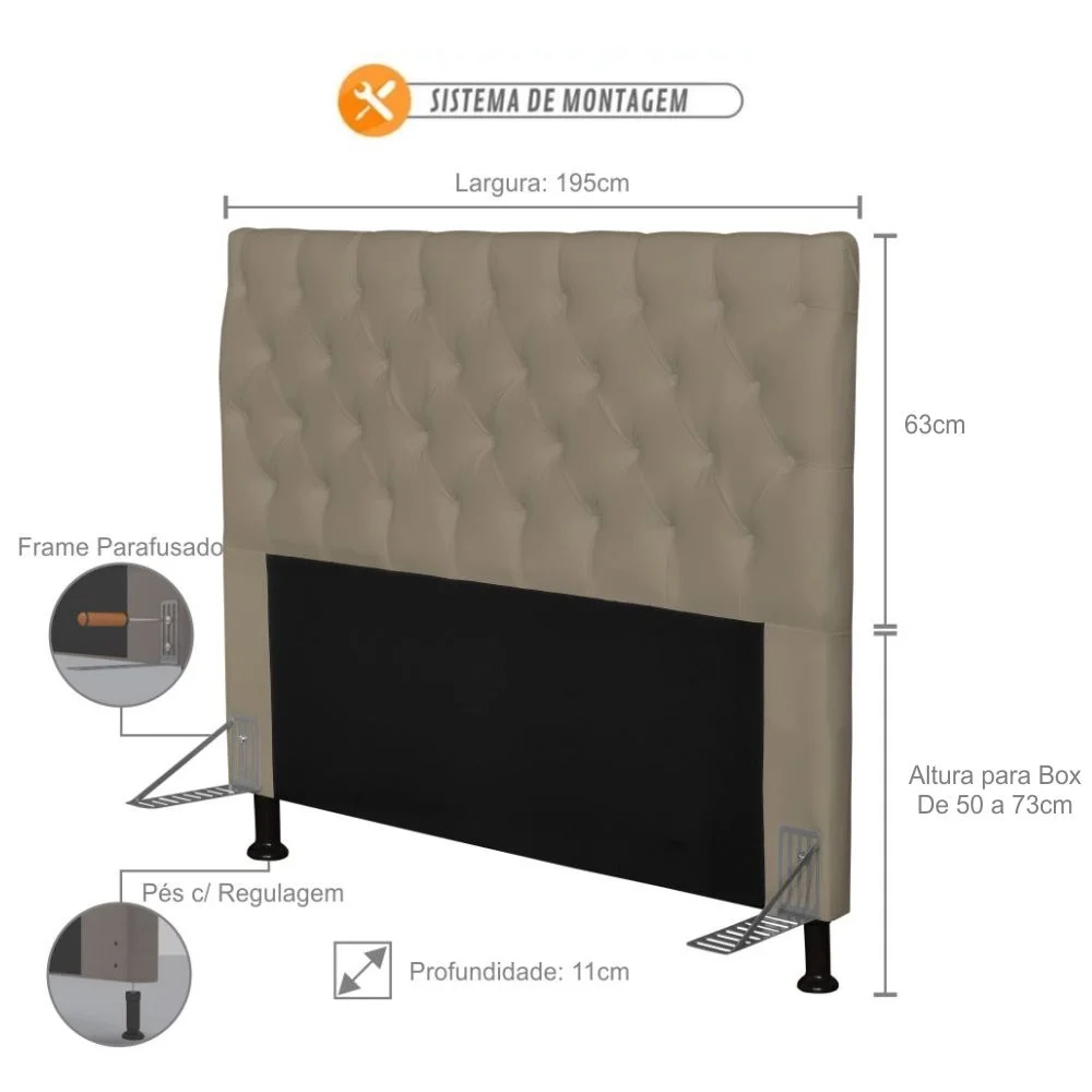 Cabeceira Cama Box Casal 195cm Cristal Sintético Areia - MV Estofados