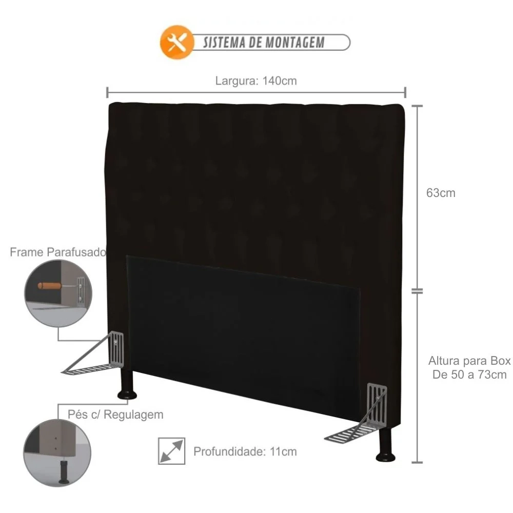 Cabeceira Cama Box Casal 140cm Cristal Sintético Marrom - MV Estofados