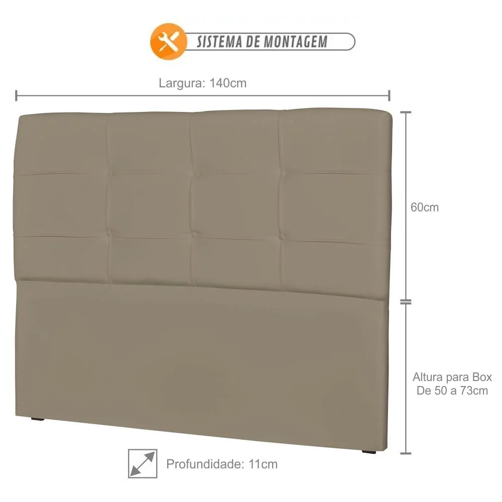 Cabeceira Casal Cama Box 140 cm London Sintético Areia - JS Móveis