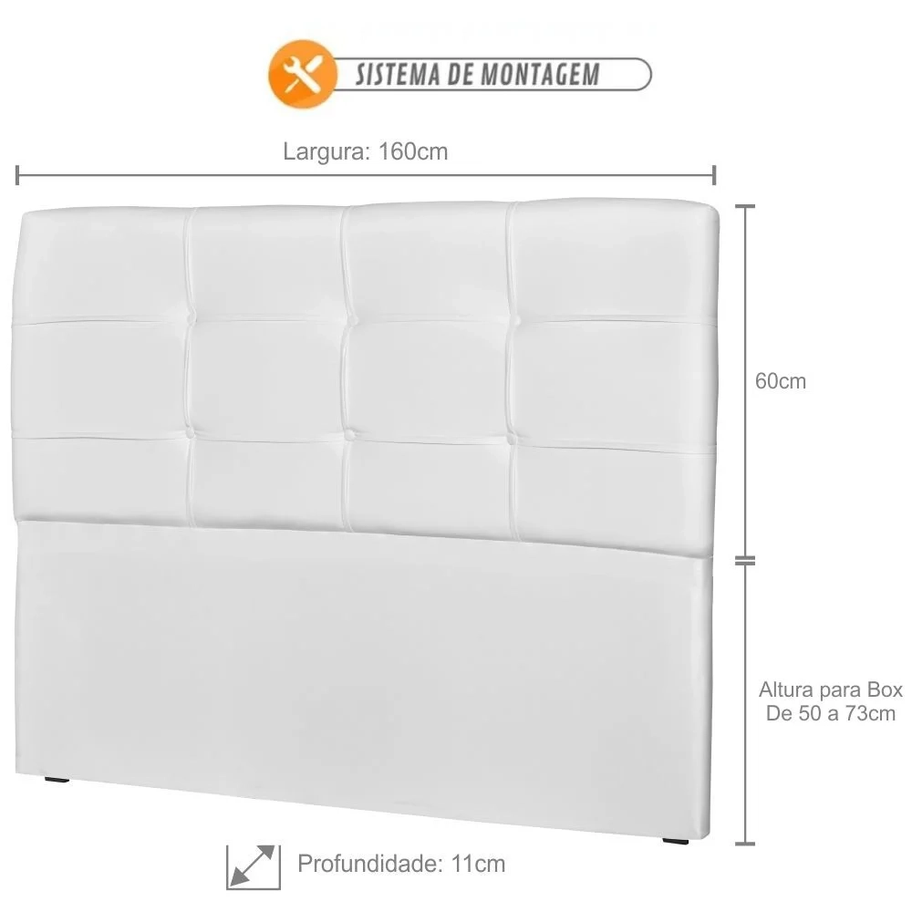Cabeceira Casal Cama Box 160 cm London Sintético Branco - JS Móveis