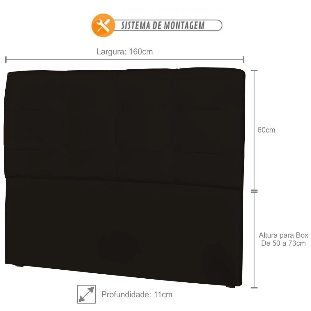 Cabeceira Casal Cama Box 160 cm London Sintético Marrom - JS Móveis