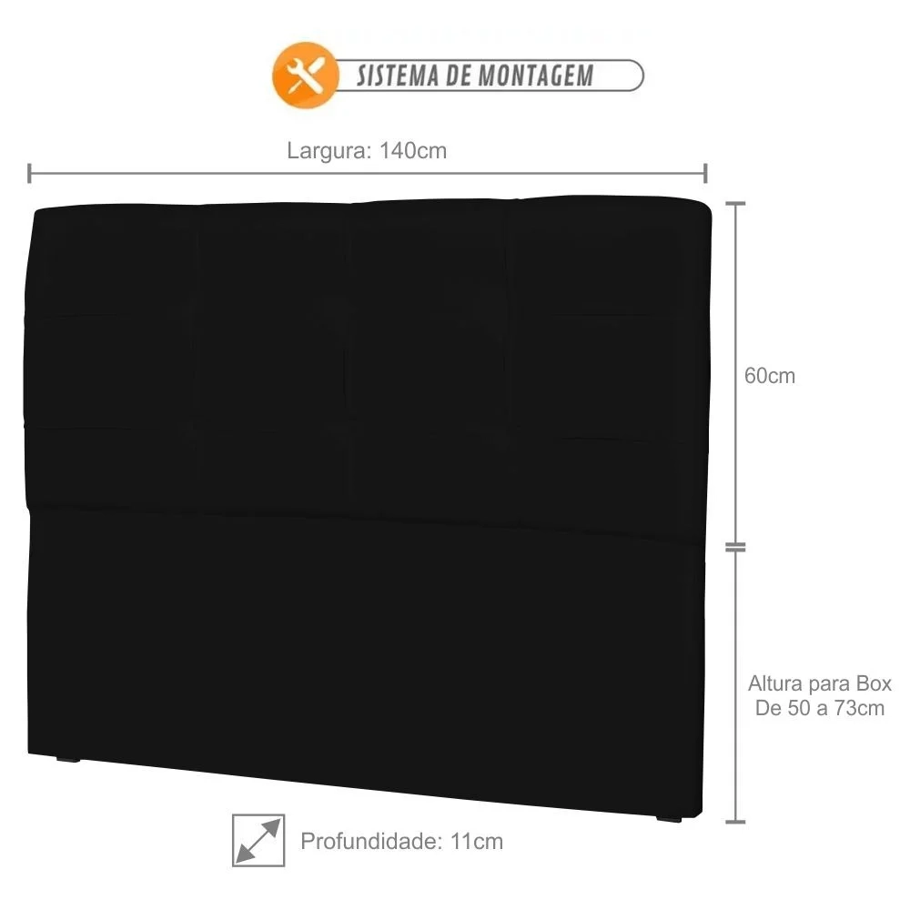 Cabeceira Casal Cama Box 140 cm London Sintético Preto - JS Móveis