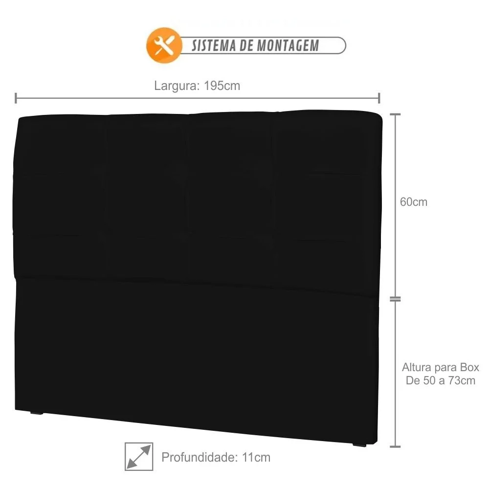 Cabeceira Casal Cama Box 195 cm London Corano Preto - JS Móveis