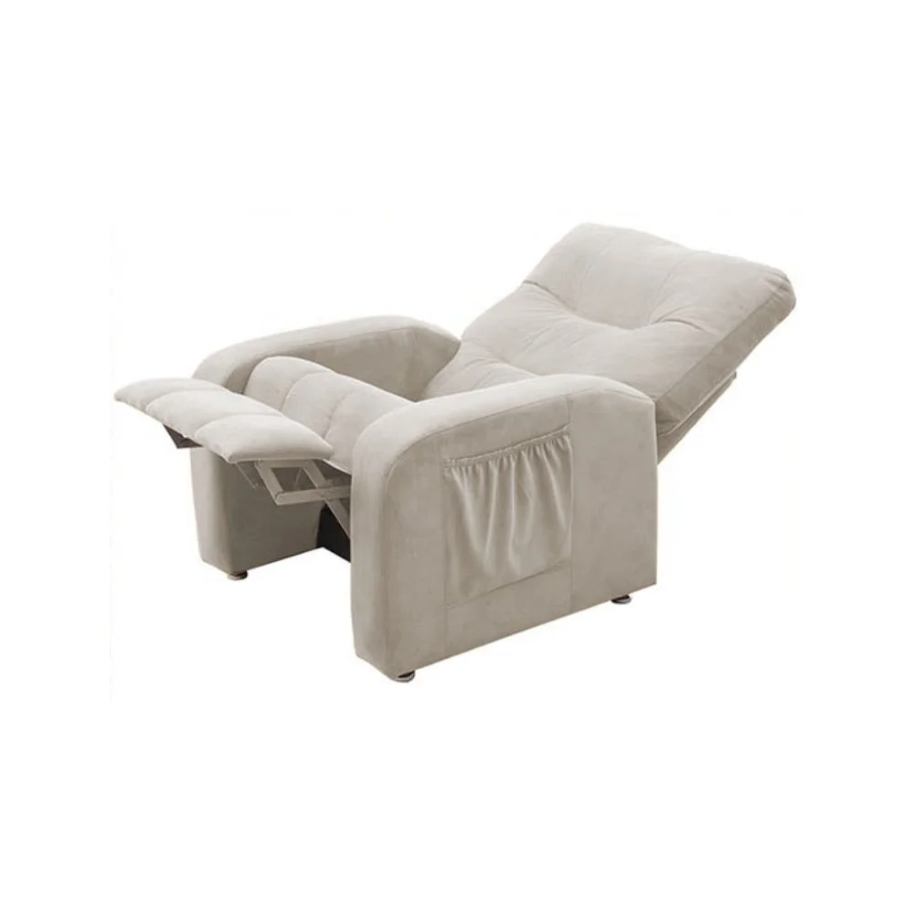 Poltrona do Papai Reclinável Turim Veludo Bege - JS Móveis