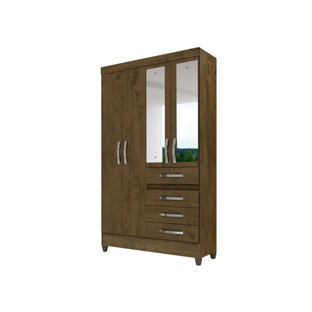 Guarda Roupa Solteiro Sobral 4 Portas Castanho Wood - Moval