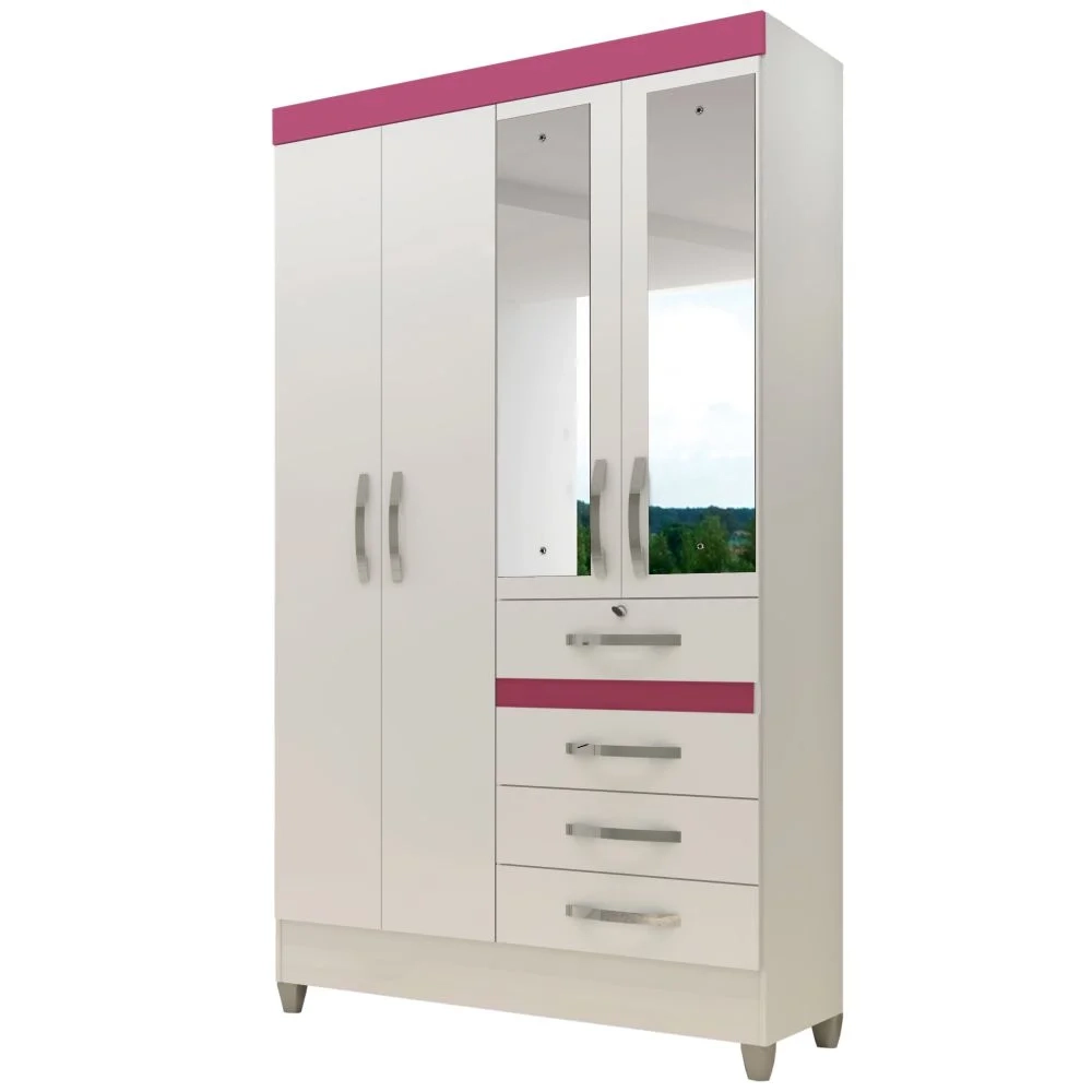Guarda Roupa Solteiro Sobral 4 Portas Branco/Rosa/Azul/Lilás - Moval