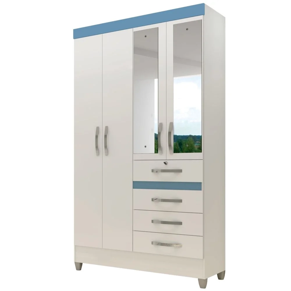 Guarda Roupa Solteiro Sobral 4 Portas Branco/Rosa/Azul/Lilás - Moval