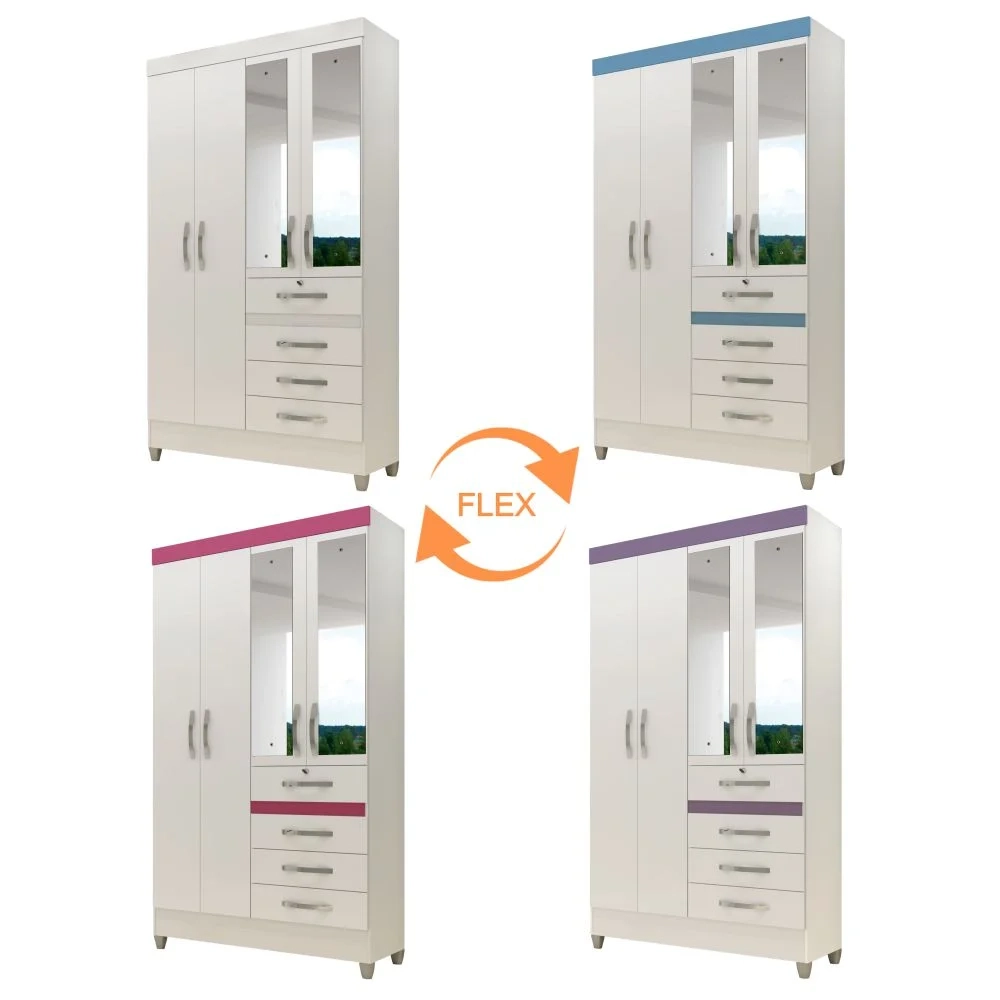Guarda Roupa Solteiro Sobral 4 Portas Branco/Rosa/Azul/Lilás - Moval