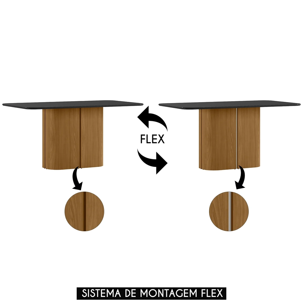 Mesa de Jantar Retangular 180cm 8 Lugares Flex Zuni Ypê/Preto N02 - Mpozenato