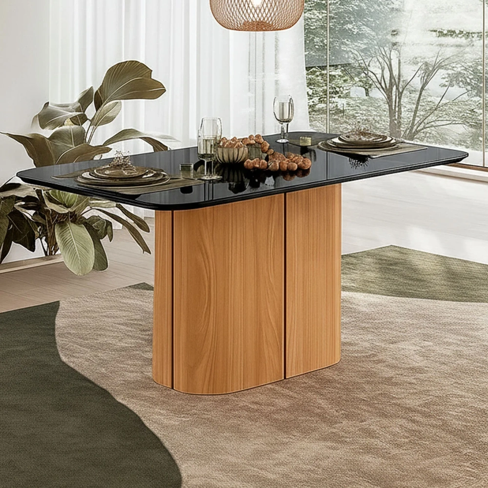 Mesa de Jantar Retangular 180cm 8 Lugares Flex Zuni Ypê/Preto N02 - Mpozenato