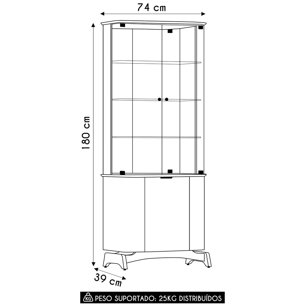 Cristaleira Porta de Vidro Com Espelho e LED Zuni Off/Ypê N02 - Mpozenato