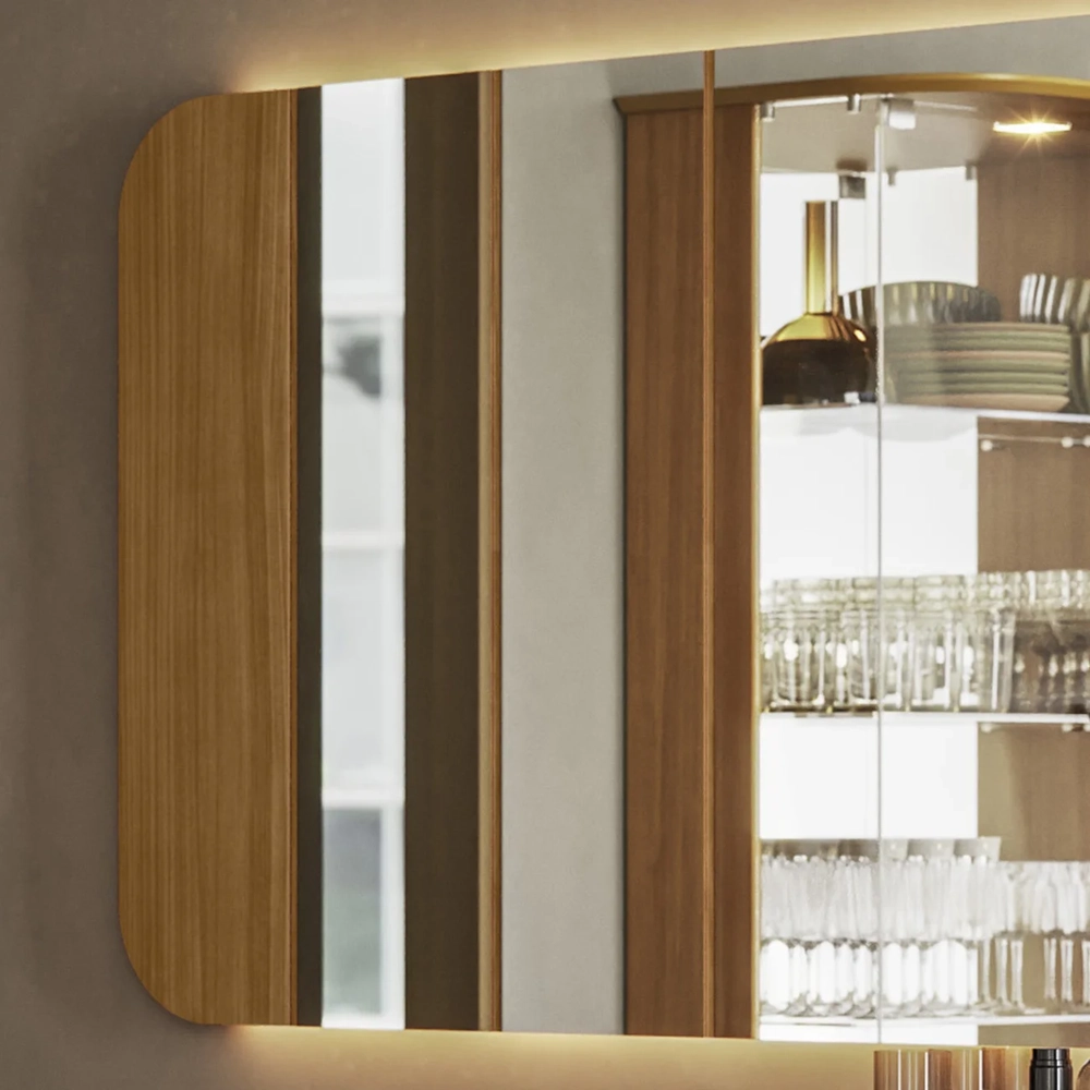 Buffet Aparador Cristaleira e Espelho Com LED Zuni Ypê N02  - Mpozenato