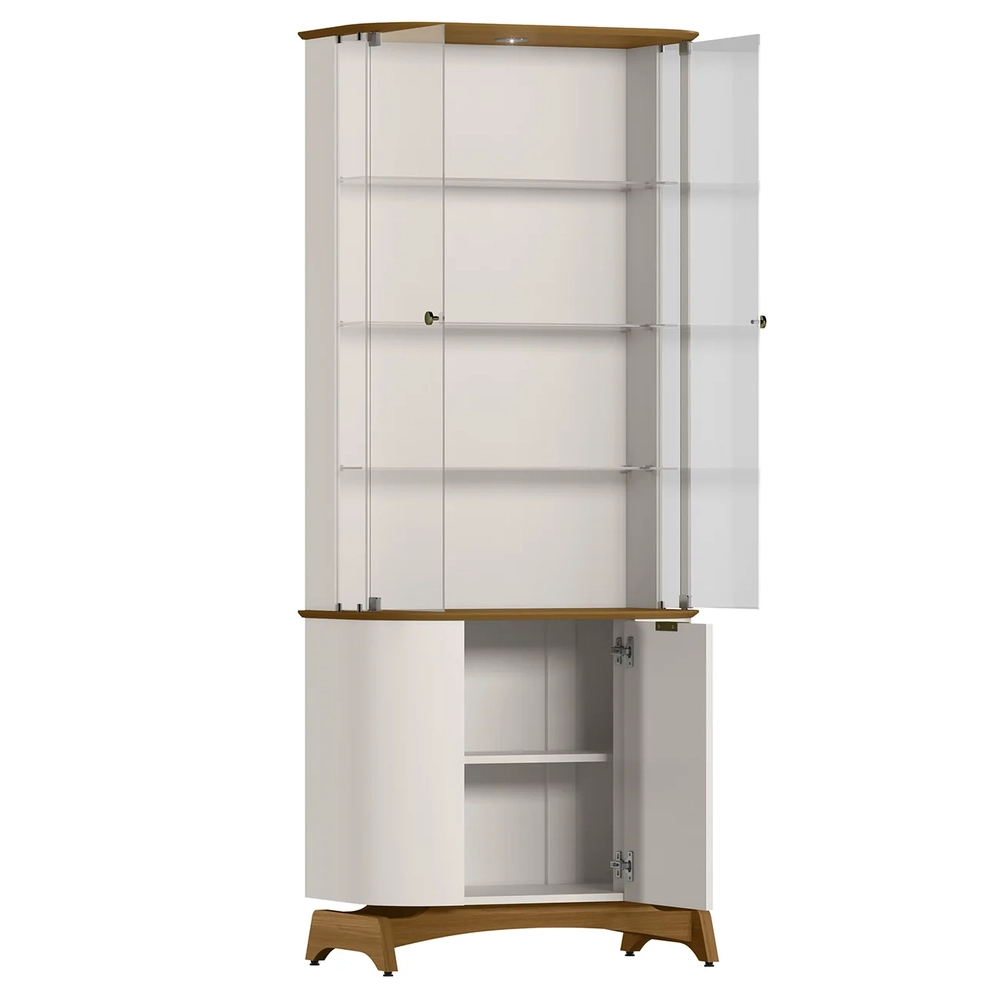 Buffet Aparador Cristaleira e Espelho Com LED Zuni Off/Ypê N02 - Mpozenato