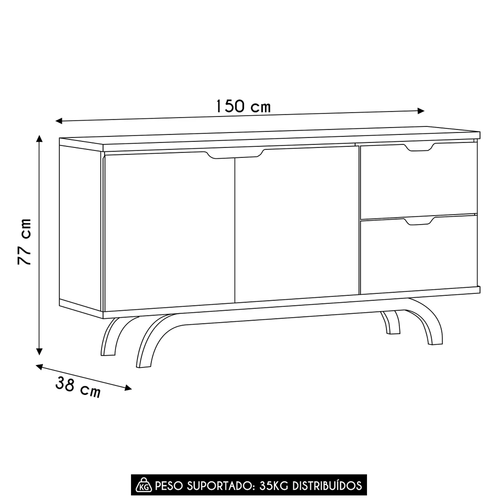 Buffet Aparador Sala de Estar 150cm 2 Portas Vinci Off N02  - Mpozenato