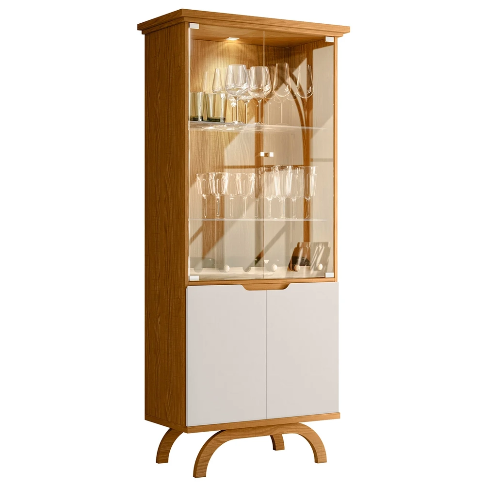 Cristaleira Porta de Vidro Com LED 71cm Vinci Ypê/Off White N02 - Mpozenato