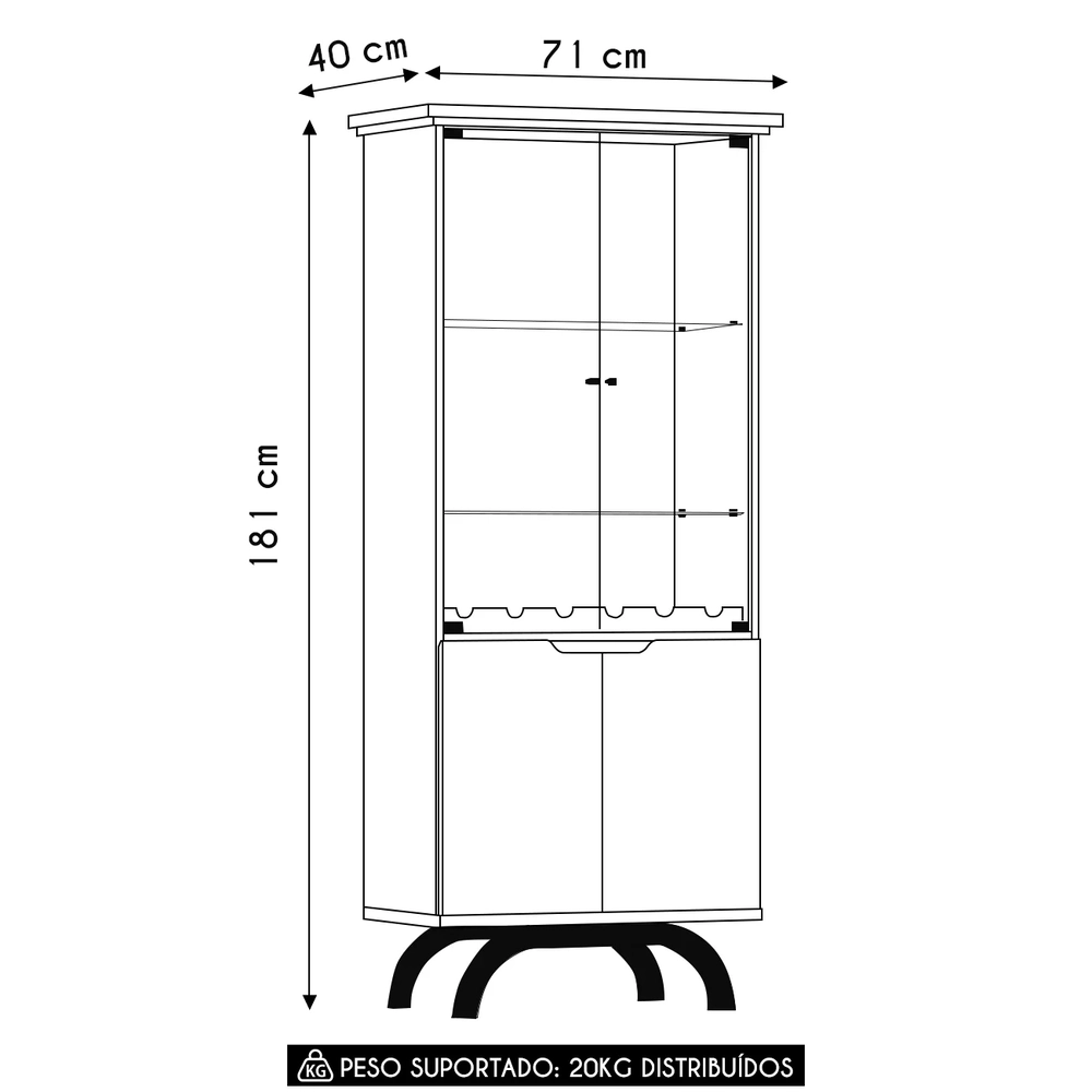 Cristaleira Porta de Vidro Com LED 71cm Vinci Ypê N02       - Mpozenato