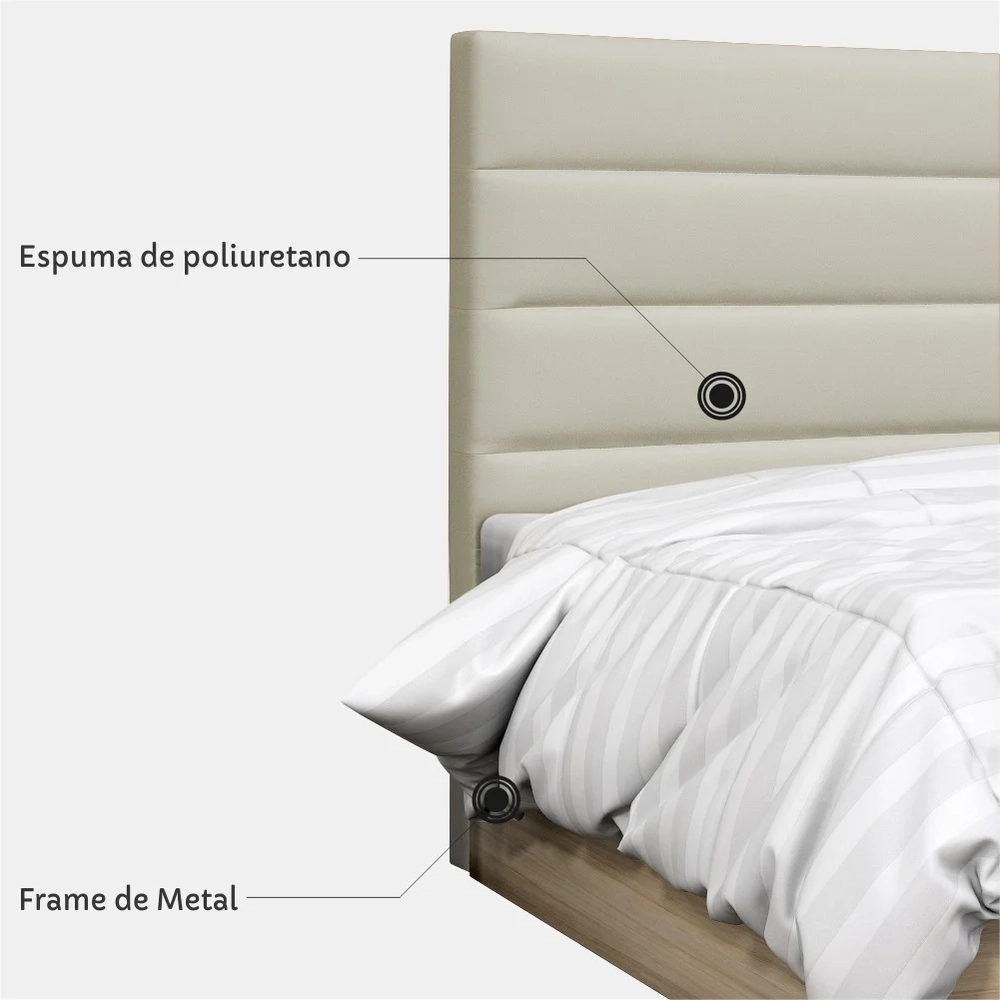 Cabeceira Casal 140cm Greta Sintético Bege Z51 - Mpozenato