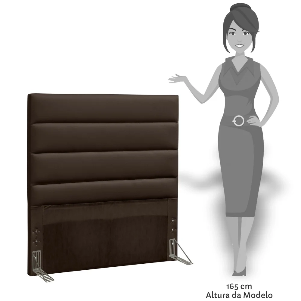 Cabeceira Solteiro 90cm Greta Sintético Marrom Z51 - Mpozenato