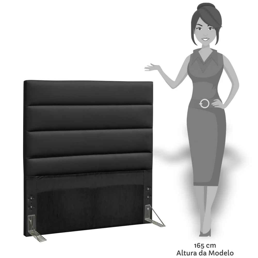Cabeceira Solteiro 90cm Greta Sintético Preto Z51 - Mpozenato