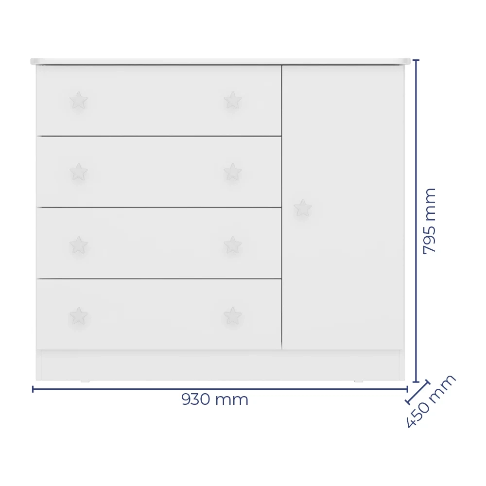 Cômoda Infantil Doce Sonho 1 Porta 4 Gavetas Branco - Qmovi
