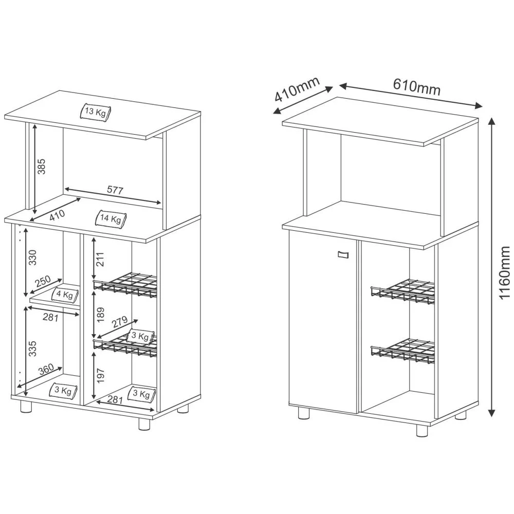 Balcão Fruteira 1 Porta BF3207 Branco - Tecno Mobili