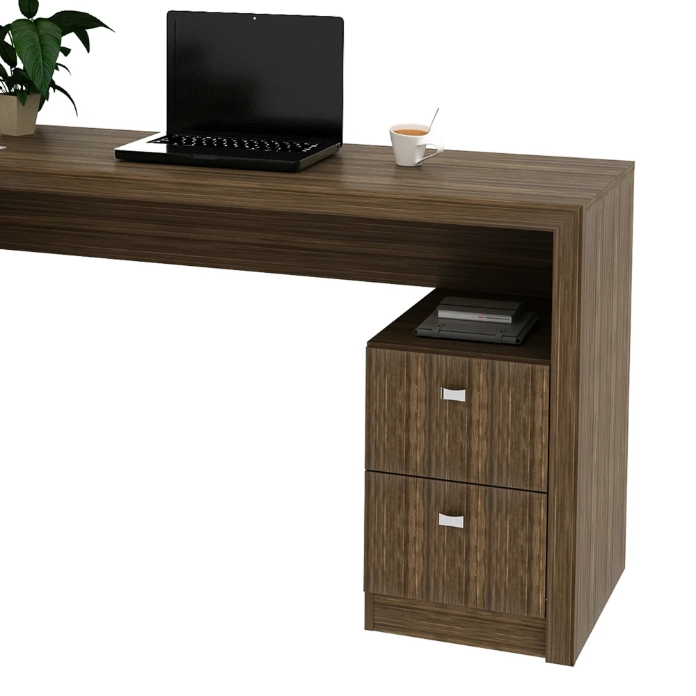 Mesa Para Escritório 2 Gavetas ME4129 Nogal - Tecno Mobili