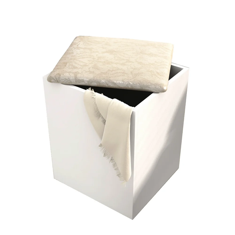 Puff Decorativo Baú 37,5cm Branco/Floral Pérola - Tecno Mobili